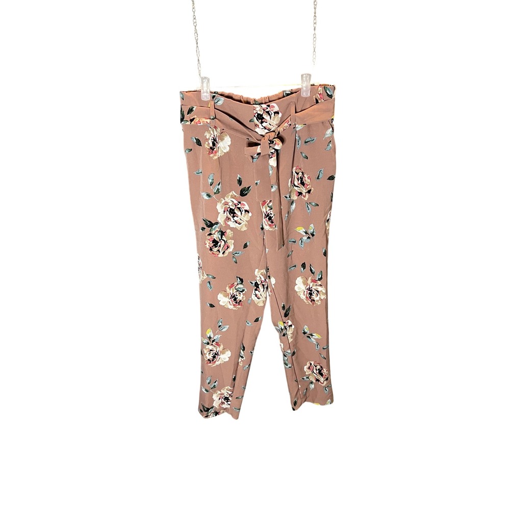 One by Chapter One Mauve Floral Paperbag Waist Tapered Pants Womens Medium 28S